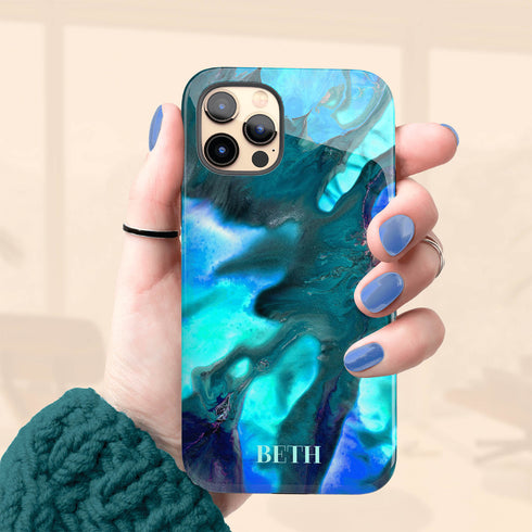 Turquoise Opal Marble Custom Name iPhone Case