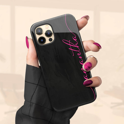 Personalized Name Calligraphy iPhone Case - Black & Hot Pink