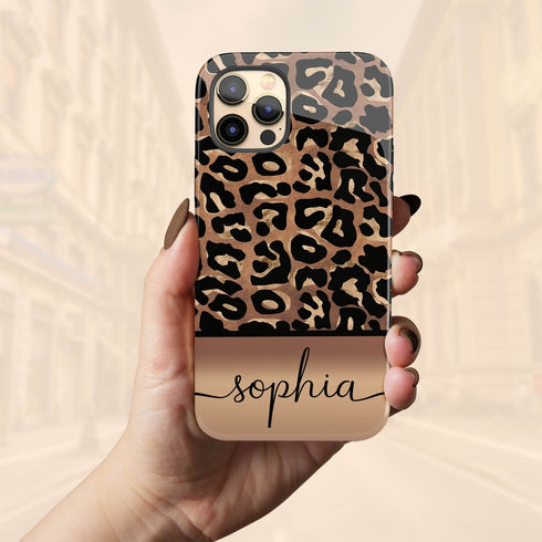 Wild Metallic Leopard Custom Name iPhone Case - Gold