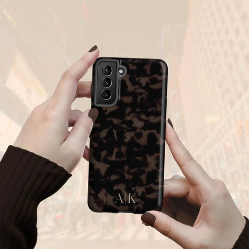 Dark Tortoiseshell Custom Initials Galaxy Case