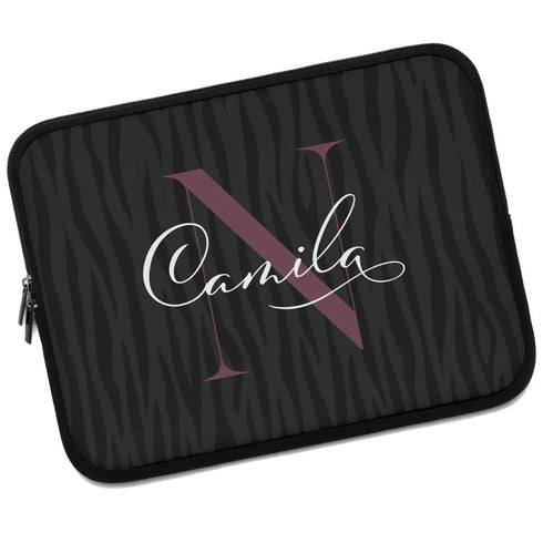 Dark Zebra Monogram Name Laptop Sleeve