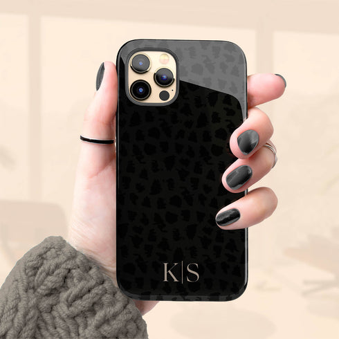 Dark Leopard Custom Initials iPhone Case