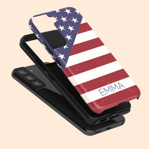Diagonal American Flag Custom Name Galaxy Case