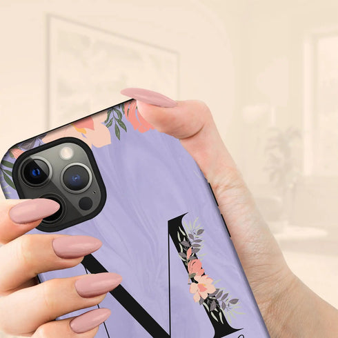 Floral Purple Monogram Custom Name iPhone Case