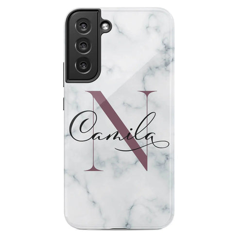 Monogram Personalized White Marble Galaxy Case