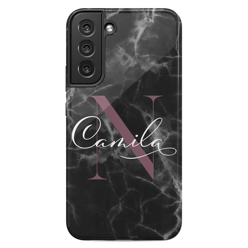 Monogram Personalized Black Marble Galaxy Case