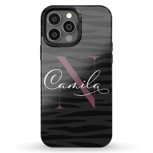 Monogram Personalized Dark Zebra iPhone Case