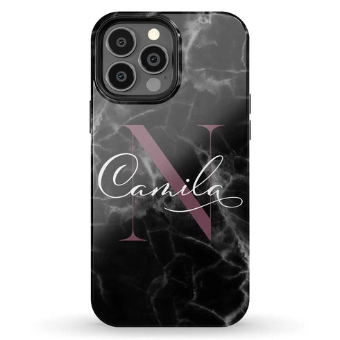 Monogram Personalized Black Marble iPhone Case