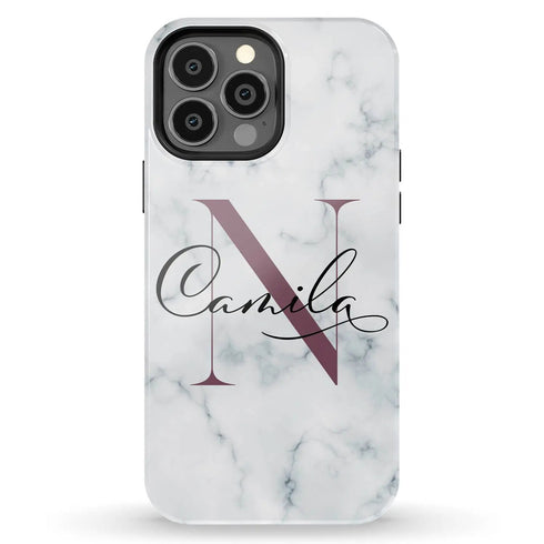 Monogram Personalized White Marble iPhone Case