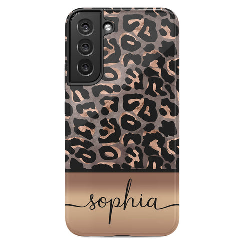 Wild Metallic Leopard Custom Name Galaxy Case - Grey