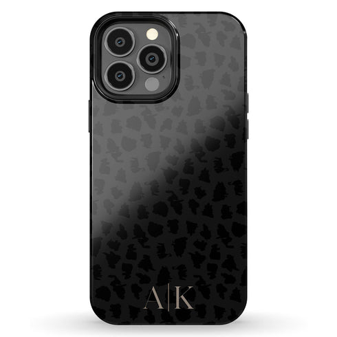 Dark Leopard Custom Initials iPhone Case