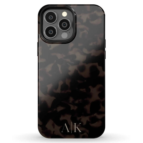 Dark Tortoiseshell Custom Initials iPhone Case