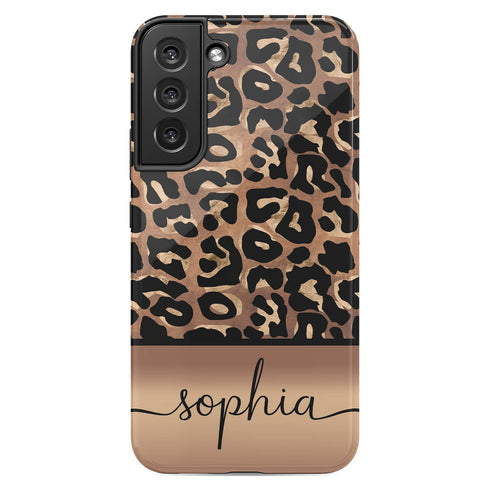 Wild Metallic Leopard Custom Name Galaxy Case - Gold