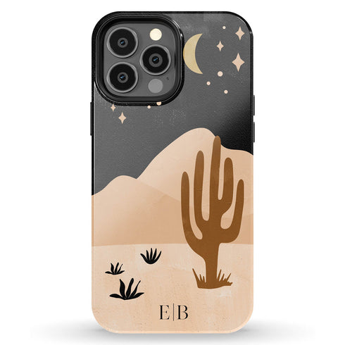 Cactus in Desert Night Landscape Custom Initials iPhone Case