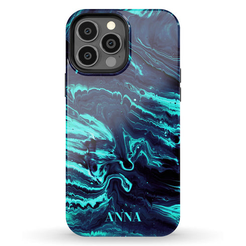 Turquoise Abstract Marble Custom Name iPhone Case