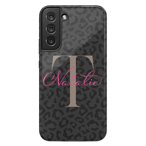 Monogram Personalized Dark Leopard Galaxy Case - Hot Pink