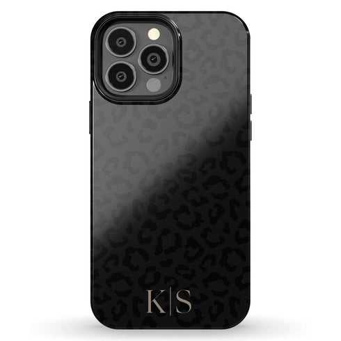 Black Leopard Custom Initials iPhone Case
