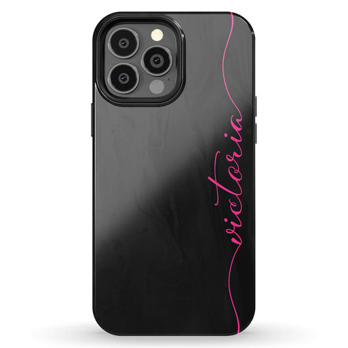 Personalized Name Calligraphy iPhone Case - Black & Hot Pink
