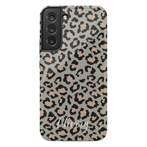 Custom Name Grey & Peach Leopard Galaxy Case