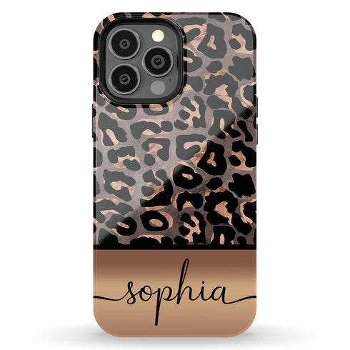 Wild Metallic Leopard Custom Name iPhone Case - Grey