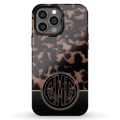 Dark Tortoiseshell Round Monogram iPhone Case