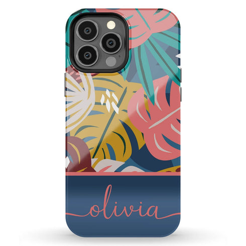 Tropical Flowers Custom Name iPhone Case