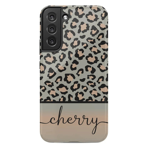 Grey & Peach Personalized Name Leopard Galaxy Case