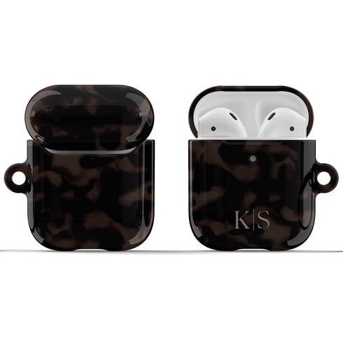 Dark Tortoiseshell Custom Initials AirPods Case