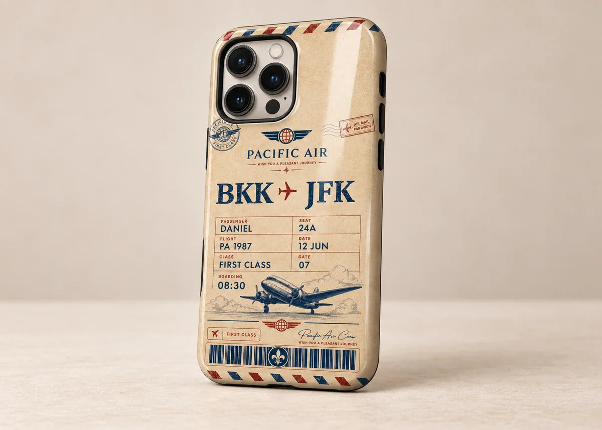 Vintage Airline Ticket case illustrating a glossy finish