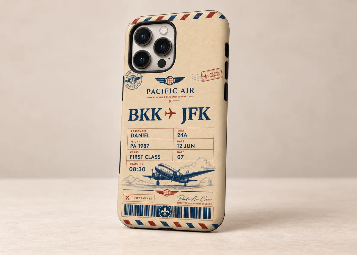 Vintage Airline Ticket case illustrating a matte finish