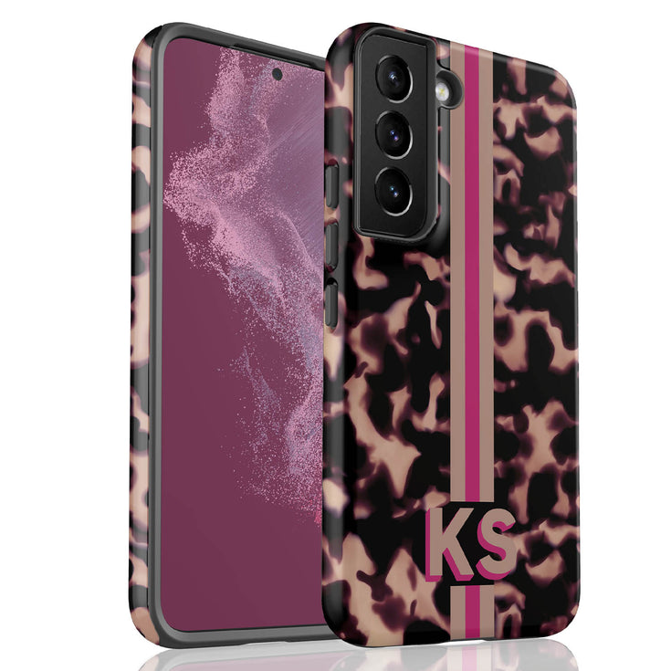 3D Striped Pattern Initials Dark Tort Galaxy Case
