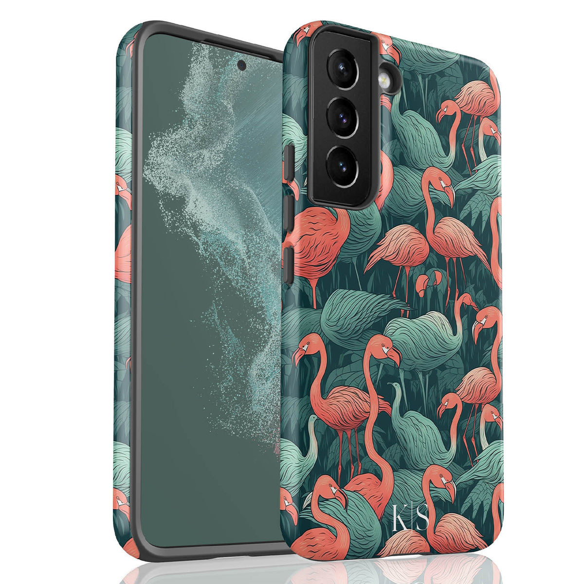 Custom Initials Tropical Pink Flamingos Galaxy Case | Artisticases