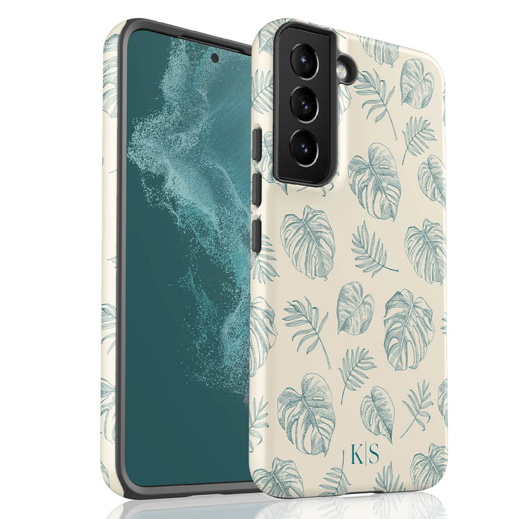 Custom Initials Tropical Monstera Leaves Galaxy Case