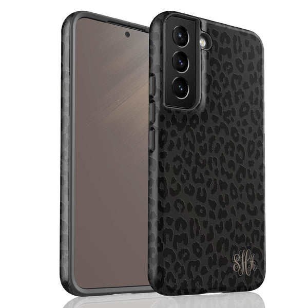 Dark Leopard Custom Curly Initials Galaxy Case - Vertical
