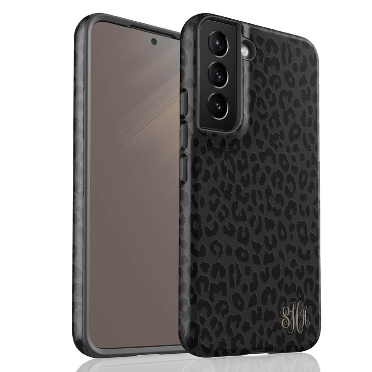 Dark Leopard Custom Curly Initials Galaxy Case - Vertical