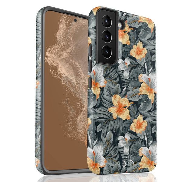 Custom Initials Tropical Hibiscus Flowers Galaxy Case