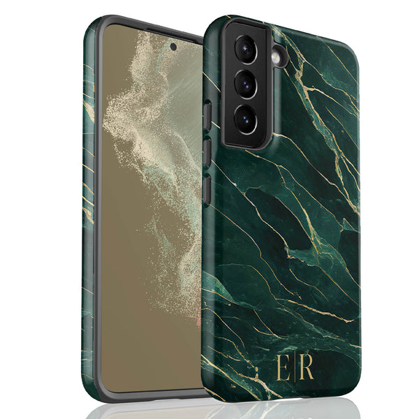 a phone case with a green marble pattern