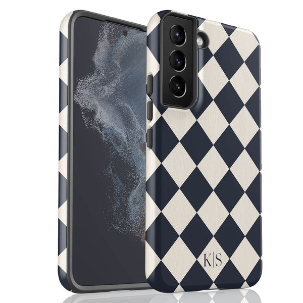 Custom Initials Argyle Checkerboard Galaxy Case