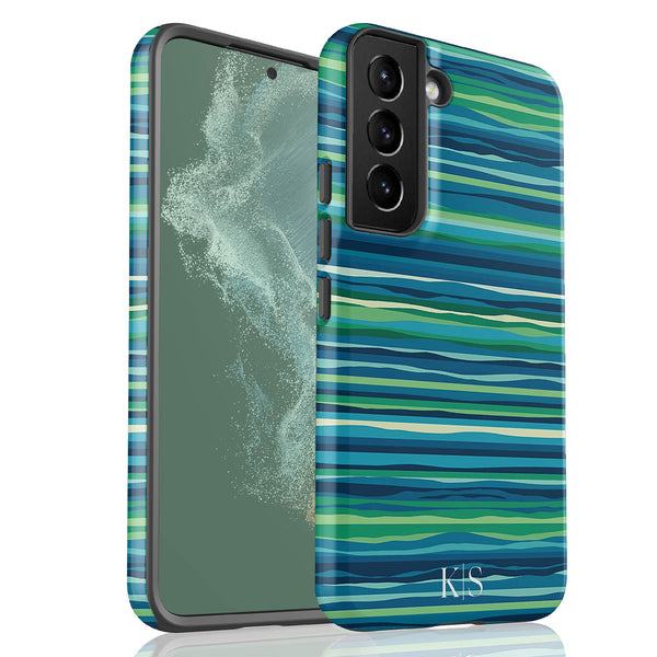Custom Initials Tropical Turquoise Stripes Galaxy Case