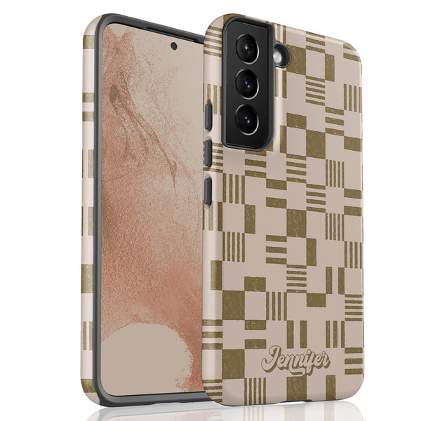 Custom Name Retro Geometric Checkerboard Galaxy Case
