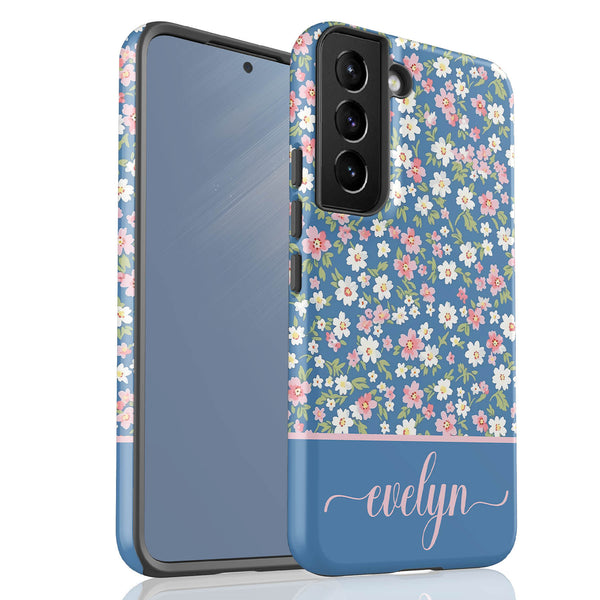Custom Name Tiny Blue Floral Galaxy Case