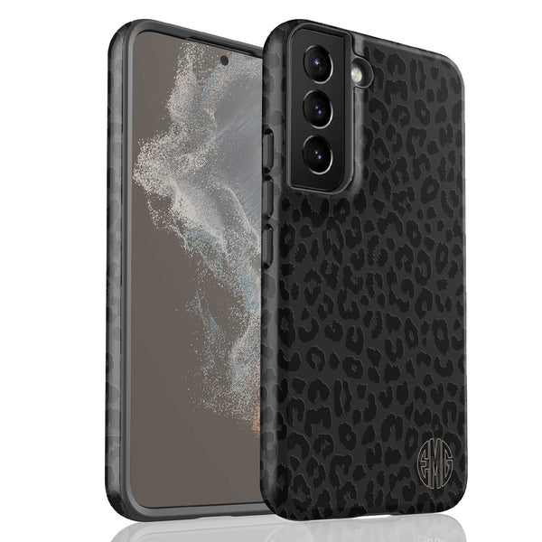 Dark Leopard Round Monogram Galaxy Case - Vertical