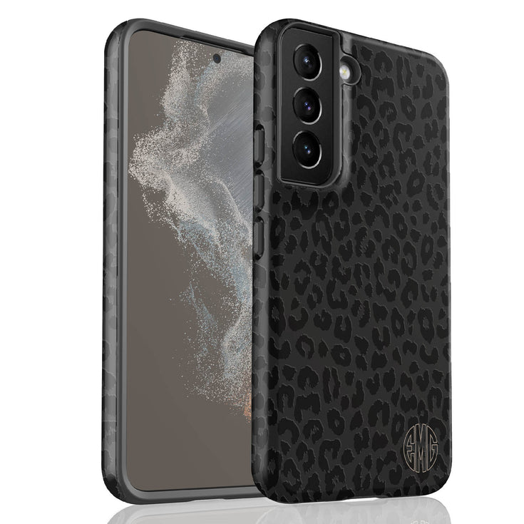 Dark Leopard Round Monogram Galaxy Case - Vertical