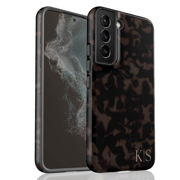 Custom Initials Dark Tortoiseshell Galaxy Case - Edge