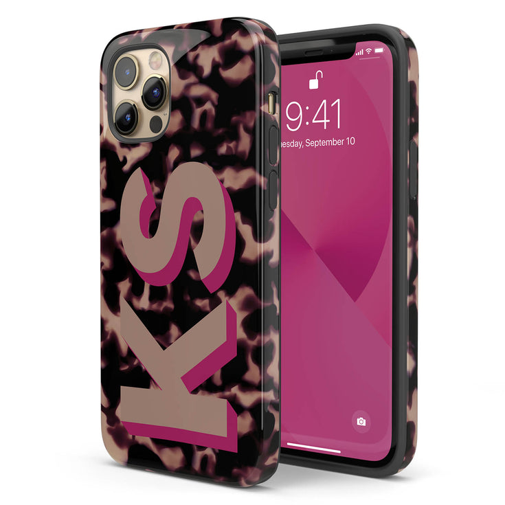 Custom 3D Initials Dark Tort iPhone Case