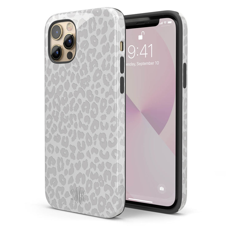White Leopard Custom Curly Monogram iPhone Case