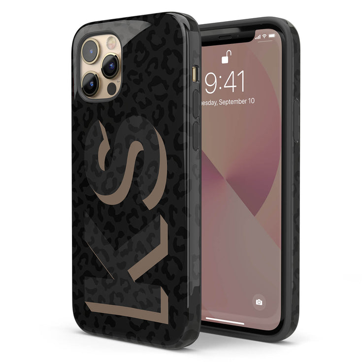 3D Initials Dark Leopard iPhone Case - Vertical