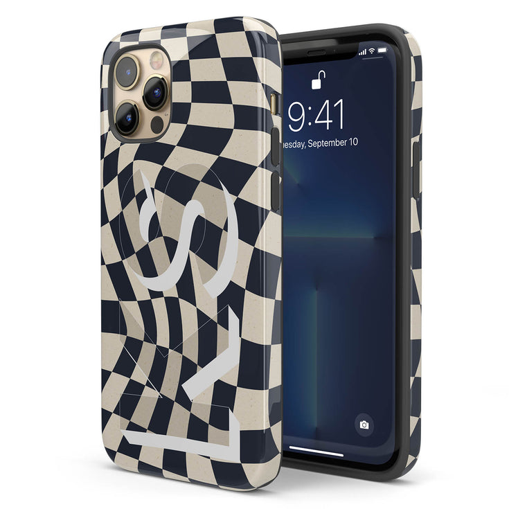 Groovy Checkerboard 3D Initials iPhone Case