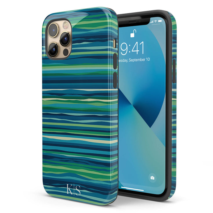 Custom Initials Tropical Turquoise Stripes iPhone Case
