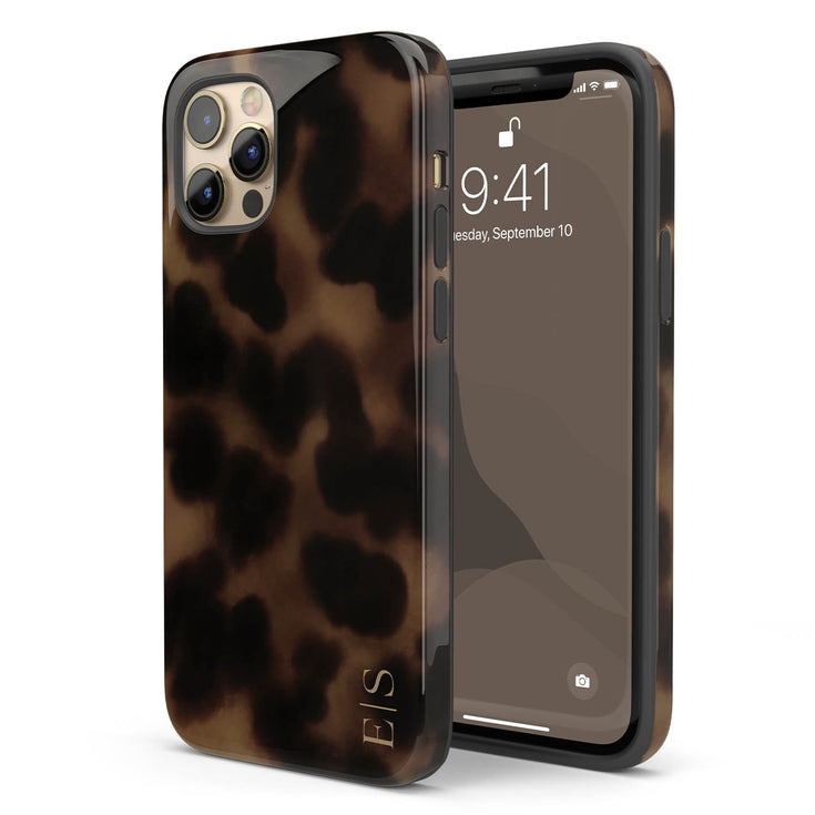 Personalized Amber Tortoise Vertical Initials iPhone Case